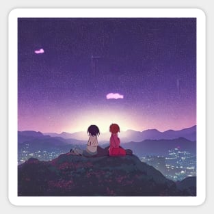 Two Girls Under the Starry Sky Sticker